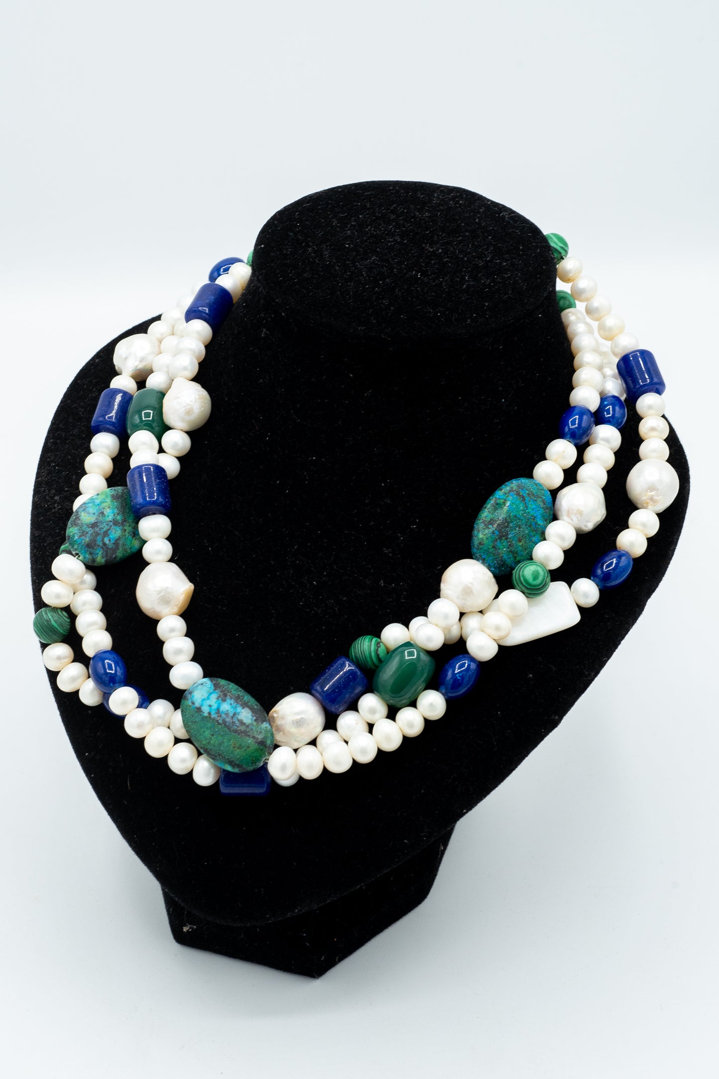 Collana perle, malachite e lapislazzuli