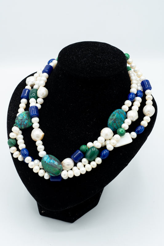 Collana perle, malachite e lapislazzuli