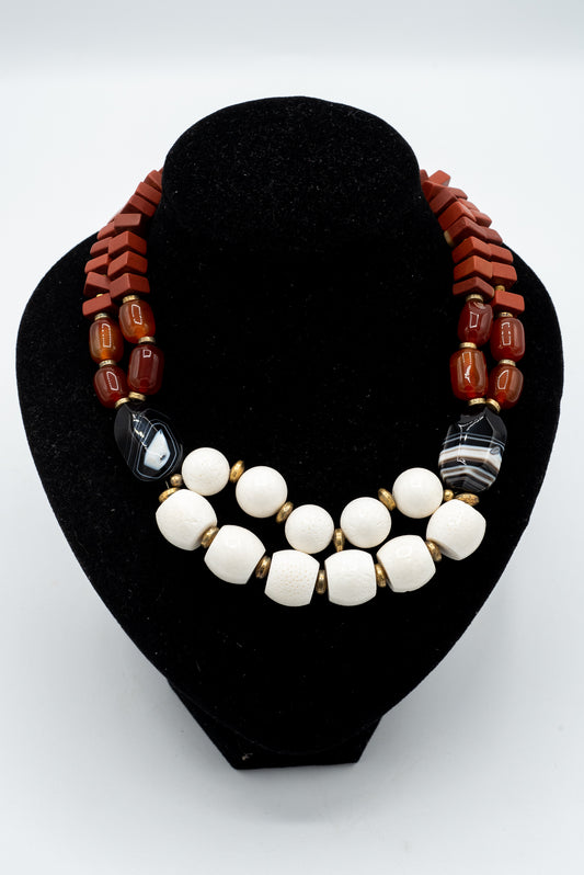 collana corniola, radice di corallo, onice