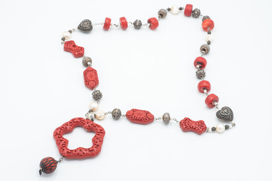 Collana in lacca cinese e argento